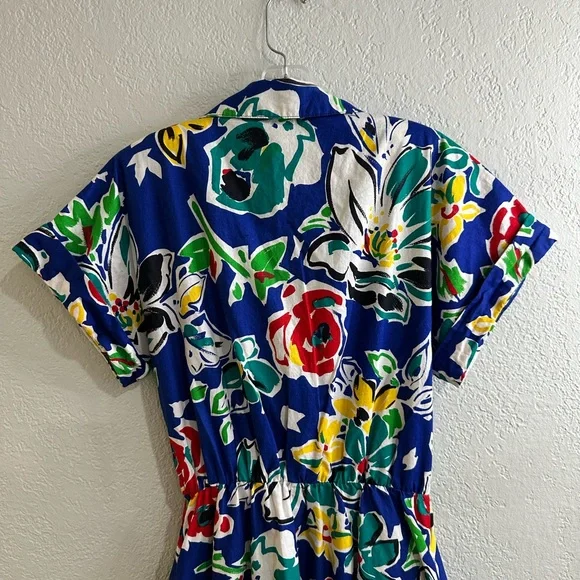 Vintage Melissa Lane Floral Dress 100% Cotton Multicolor Size 14 - Picture 9 of 12